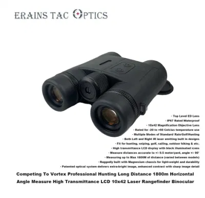 Competindo para Vortex Hunting Max 1800m Medida de ângulo horizontal de alta transmitância LCD Ipx7 avaliado 10X42 Laser Rangefinder Binocular
